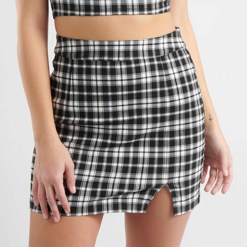 garage black and white plaid skirt